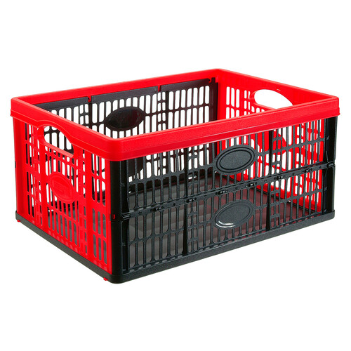 Caja de plástico plegable rojo y negro, 32 litros, ACTUEL