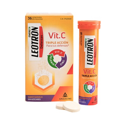 LEOTRON Vitamina C en comprimidos efervescentes, con sabor a naranja 36 uds.