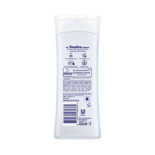 VASELINE Advanced repair Loción corporal ultra hidratante, para pieles secas 400 ml.