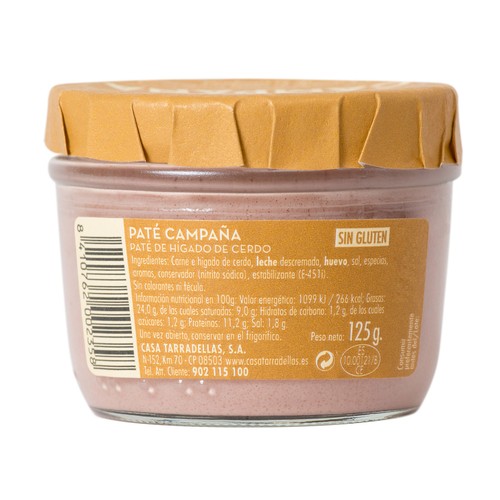 CASA TARRADELLAS Paté de hígado de cerdo y campaña frasco de 125 g.