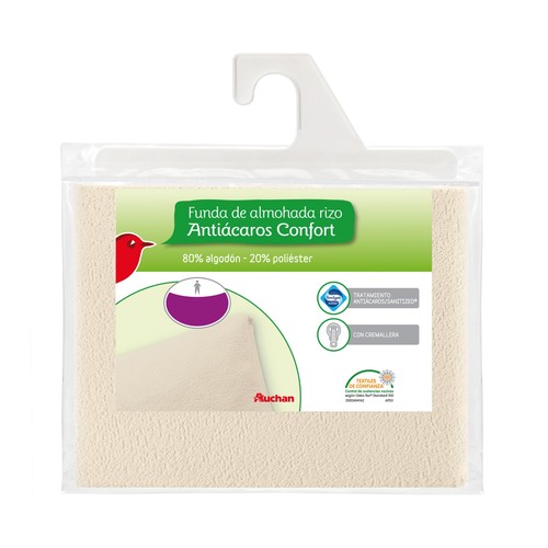 Funda protectora de almohada 80% algodón 20% poliéster, elástica antiácaros, 135 centímetros PRODUCTO ALCAMPO.