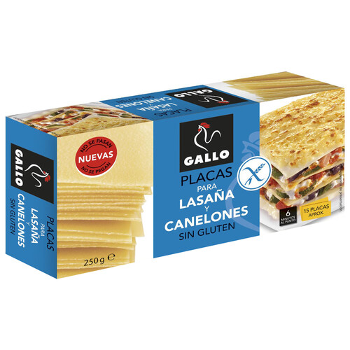 GALLO Pasta placas para lasaña y canelones sin gluten GALLO 250 g.
