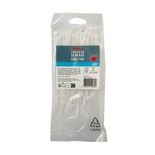 Set de 50 bridas, color blanco, 3,6 x 140mm, ALCAMPO.