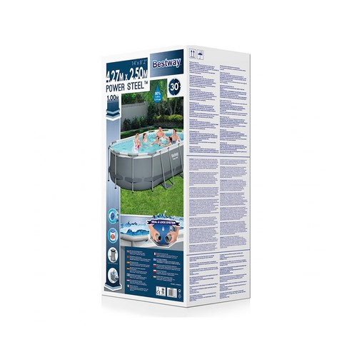 Piscina elevada tubular ovalada Steel Pro Max 427 x 250 x 100 cm y capacidad 7250 + bomba depuradora + escalera, BESTWAY.