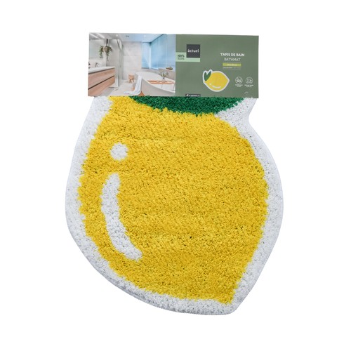 Alfombra baño color limón 55x63cm poliéster microfibra reciclado y látex 1300GSM. ACTUEL