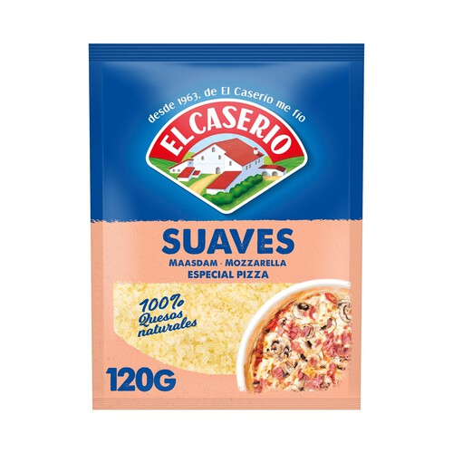EL CASERÍO Queso rallado suave (Maasdam-mozzarella), especial pizzas EL CASERÍO 120 g.