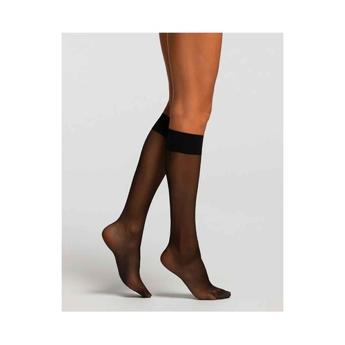 Pack de 2 pares de minimedias transparentes con puño confort, 20den, POMPEA, color negro, tallla única.