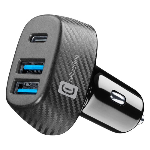 Cargador para coche Multipower Trío negro: 2 USB-A y 1 USB-C, 44W, 12/24V CELLULAR LINE.