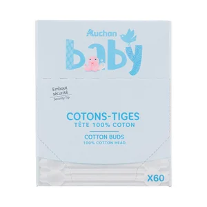 PRODUCTO ALCAMPO Baby Bastoncillos de algodón (100%) con punta de seguridad y palillo de papel 60 uds.