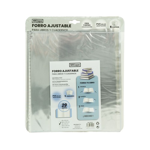 5 Forros adaptables para libro, 29 cm, MKTAPE.
