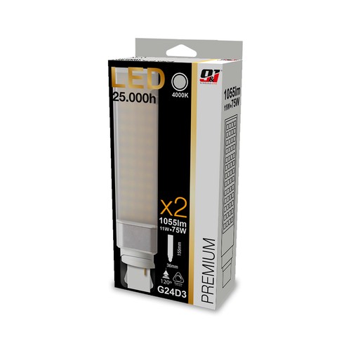 Pack de 2 bombillas Led G24D-3, 11W=75W, luz blanca 4000K, NINE&ONE Premium.