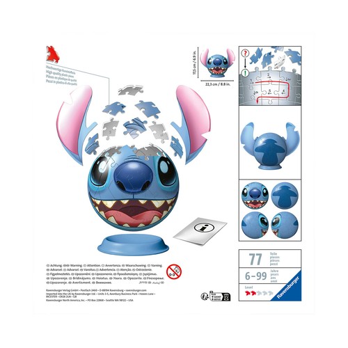 Ravensburger - 3D Puzzle Stitch con orejas, Puzzle Ball, 72 Piezas, 6+ Años