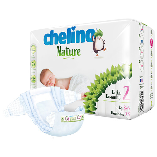 CHELINO Nature Pañales talla 2 para bebés recién nacidos (3-6 kg) 28 uds.
