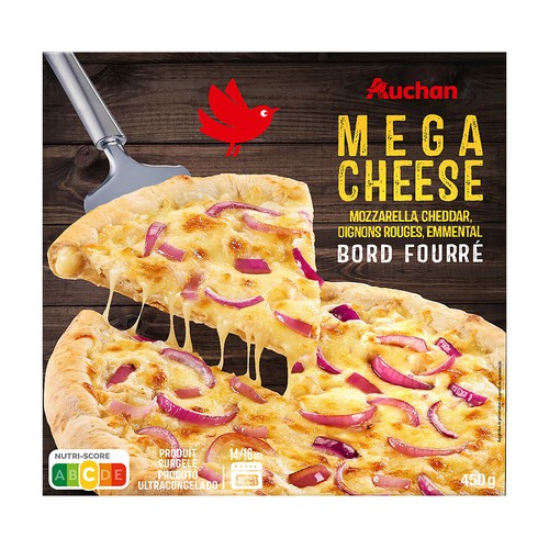 PRODUCTO ALCAMPO Pizza de mozarella, cheddar, cebolla roja y emmental con borde relleno de queso 450 g.
