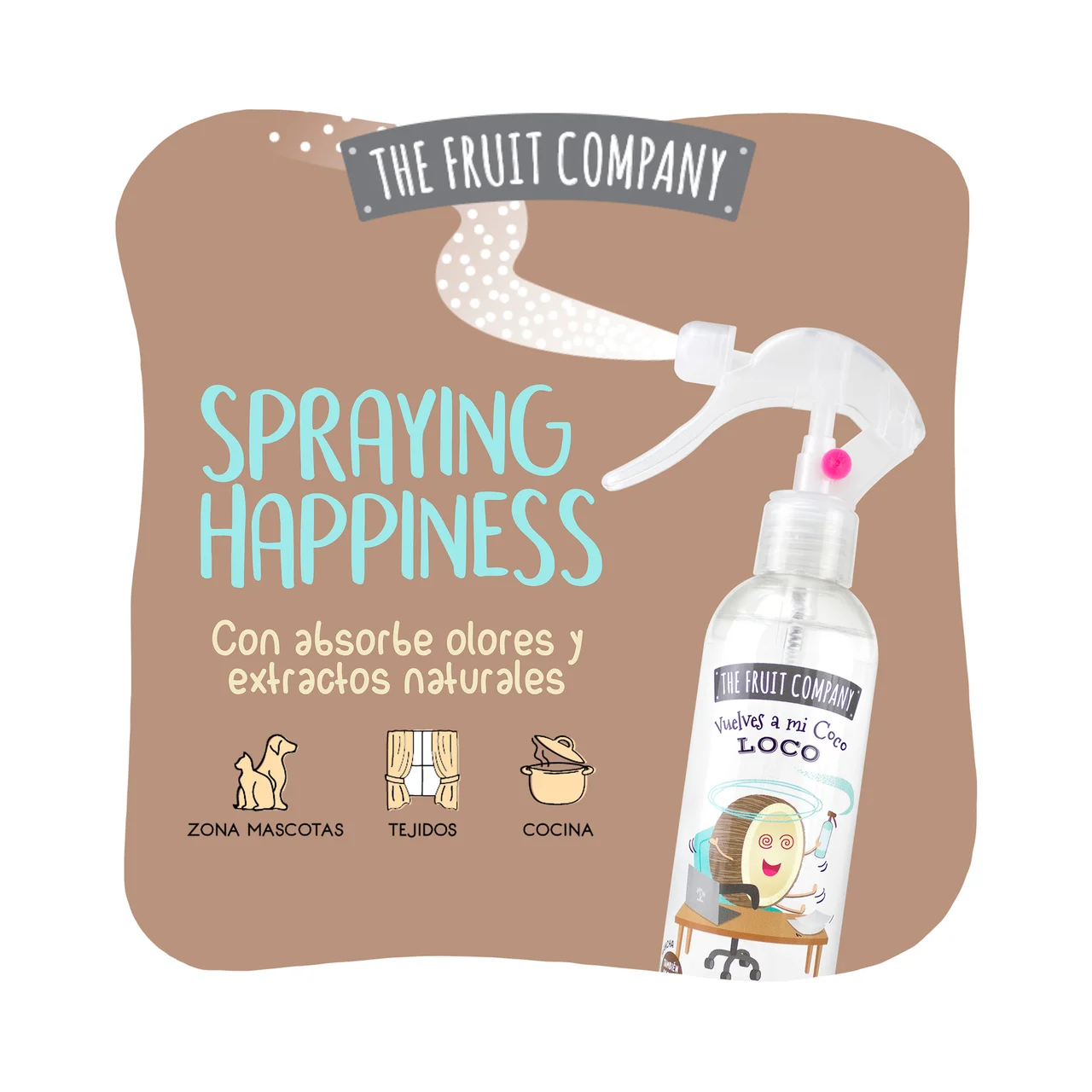 Ambientador en spray multiusos con olor a coco 250 ml.