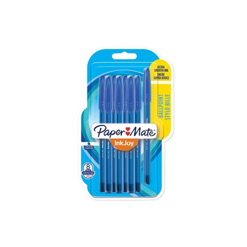 Set 8 bolígrafos Inkjoy, punta media con grosor de 1 mm, color azul, PAPER MATE.