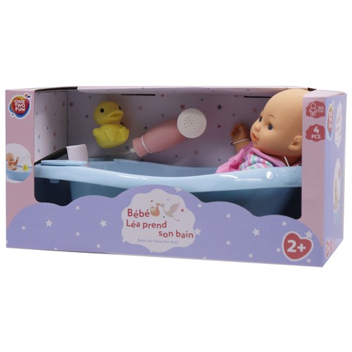 Muñeco 30cm con Bañera y accesorios, 4 piezas +2 Años ONE, TWO FUN