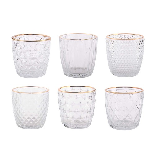 Portavelas de cristal con borde dorado, modelos variados, ACTUEL.