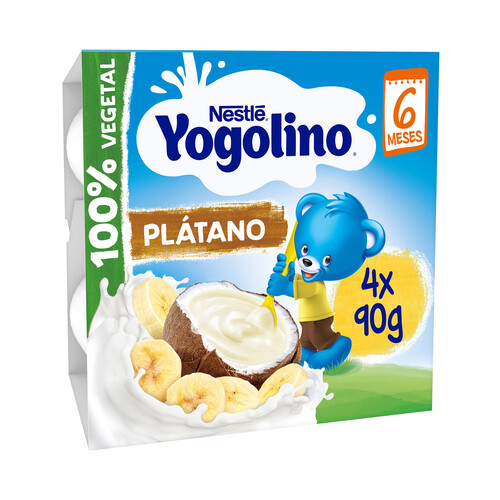 YOGOLINO Postre 100% vegetal con coco y plátano, adapatado para bebés a partir de 6 meses YOGOLINO de Nestlé 4 x 90 g.