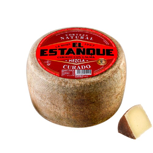 EL ESTANQUE Queso mezcla curado con corteza natural al corte. - Tapeo 3 a 5 mm