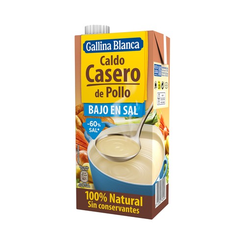 GALLINA BLANCA Caldo de pollo bajo en sal brik de 1 l.