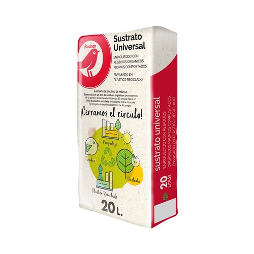 Sustrato universal enriquecido residuo cero 20L. Premio a la Innovación por el instituto Cerdá. PRODUCTO ALCAMPO.