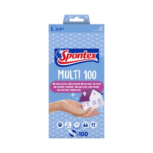 SPONTEX Guantes hipoalergénicos finos, sin látex talla grande 8-8½ SPONTEX MULTI 100 100 uds.
