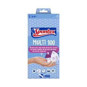 SPONTEX Guantes hipoalergénicos finos, sin látex talla grande 8-8½ SPONTEX MULTI 100 100 uds.
