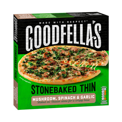 GOODFELLA´S Pizza congelada cocida en horno de piedra de champiñones y espinacas con ajo 378 g.
