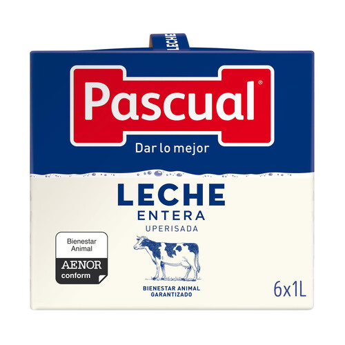Leche entera procedente de animales con bienestar garantizado PASCUAL 6x 1l.