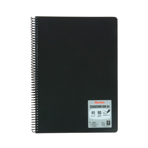 Cuaderno tamaño A4, color negro, 80 hojas de 4 x 4, 90 gr, ALCAMPO.