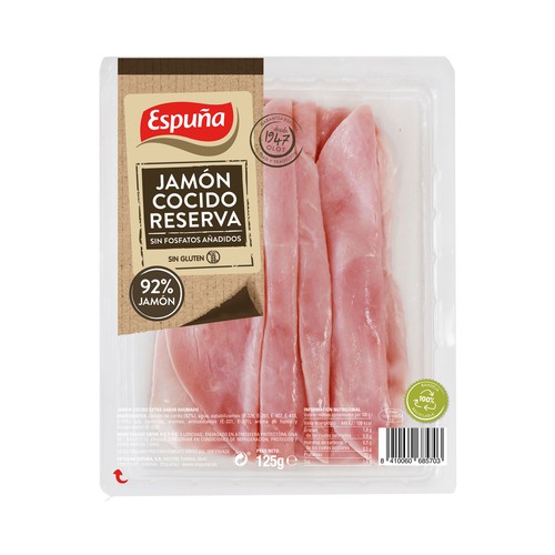 ESPUÑA Jamón cocido reserva sin fosfatos añadidos, ni gluten 120 g.