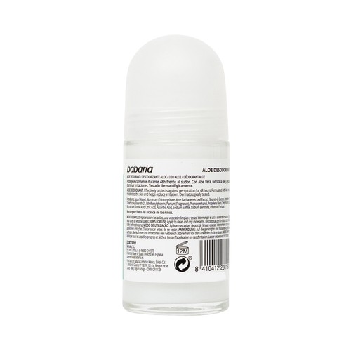 BABARIA Aloe Desodorante roll on para mujer con acción hidratante y antitranspirante hasta 48 horas 50 ml.