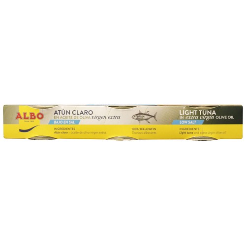 ALBO Atún claro en aceite oliva virgen extra, contenido reducido en sal lata 67 g. pack 3 uds.