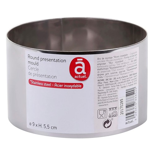 Molde redondo para emplatar de acero inoxidable 9cm., ACTUEL.