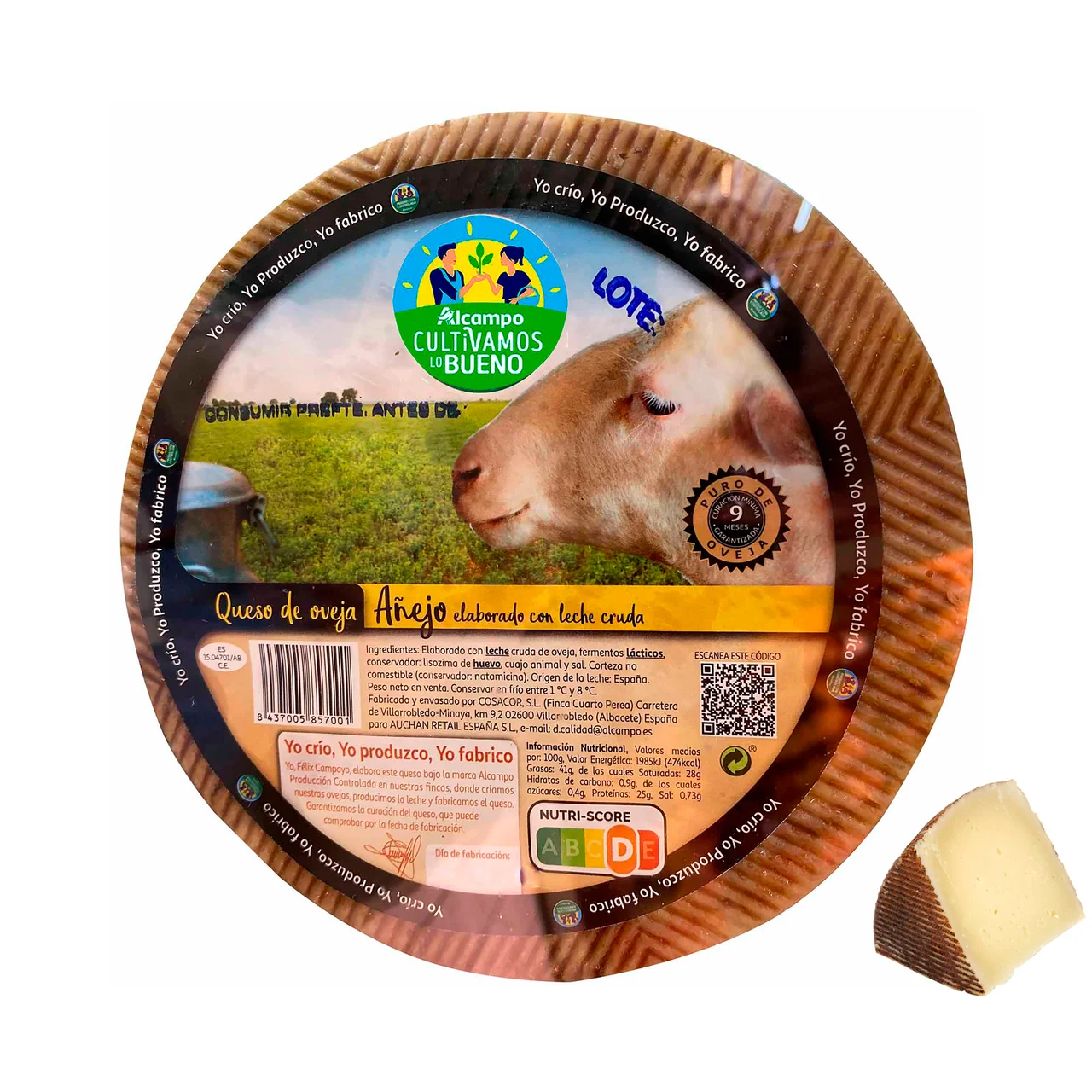 ALCAMPO CULTIVAMOS LO BUENO Queso de oveja añejo (con leche cruda). - Trozo