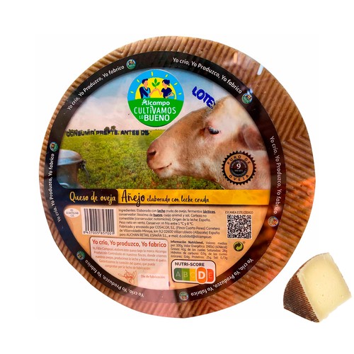 ALCAMPO CULTIVAMOS LO BUENO Queso de oveja añejo (con leche cruda). - Trozo