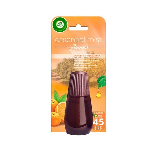 AIR WICK Ambientador difusor de aceites esenciales Explosión Cítrica- Recambio AIR WICK ESSENTIAL MIST 20 ml.