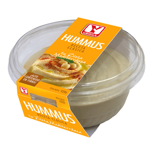 YGRIEGA Hummus receta clásica con alto contenido en fibra YGRIEGA 420 g.