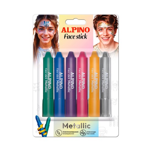 Blíster 6 unidades cosmético, face stick metálico. ALPINO