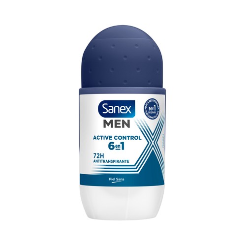 Desodorante roll on para hombre con protección anti transpirante de hasta 48 horas SANEX Men active control 50 ml.