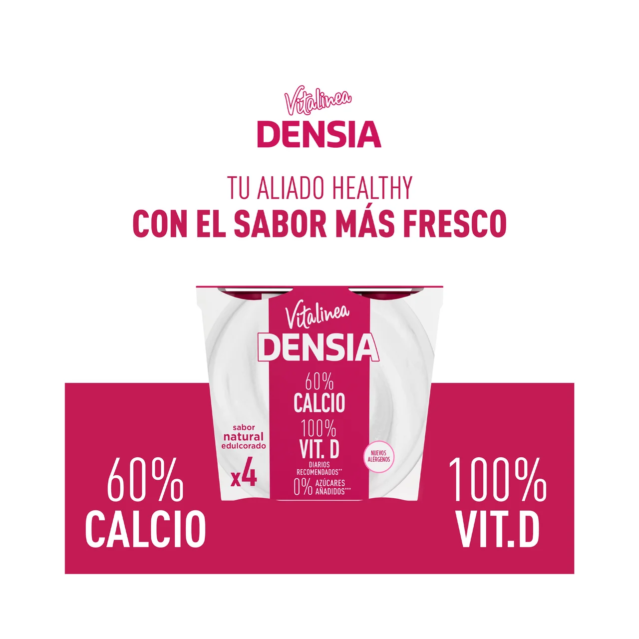 Yogur desnatado natural edulcorado, que ayuda a el control de la densidad ósea Vitalinea de Danone 4 x 120 g.