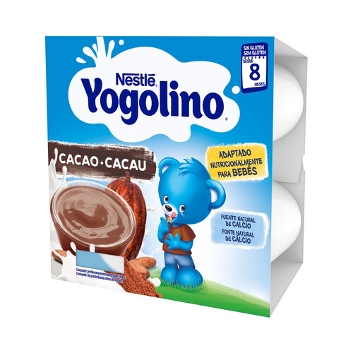 YOGOLINO Postre lácteo con cacao, adapatado para bebés a partir de 8 meses YOGOLINO de Nestlé 4 x 100 g.