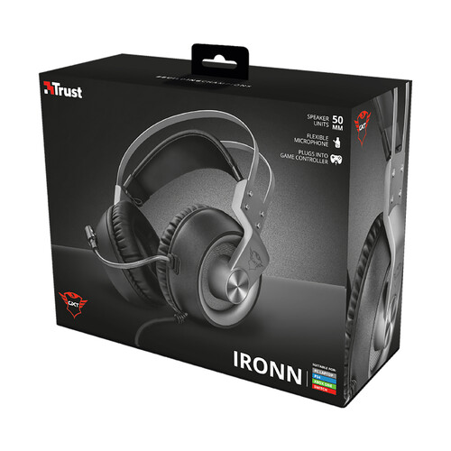 Auriculares gaming TRUST GXT 430 Ironn, micrófono, control volumen, conexión jack 3.5 mm, compatible PC / XBOX / PS4 / SWITCH.