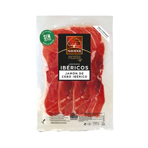 Jamón de cebo ibérico (50% raza ibérica) cortado en lonchas con separador NAVIDUL 110 g.