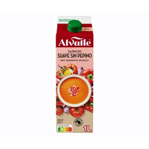 ALVALLE Gazpacho suave sin pepino elaborado con ingredientes 100% naturales ALVALLE 1 l.