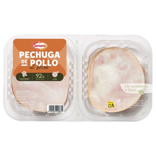 SERRANO Pechuga de pollo al horno cortada en lonchas, 250 g.
