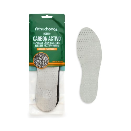 Plantilla carbón activo antiolor ACHUCHONAS, resistente, transpirable, extra cómoda, talla 36/37.