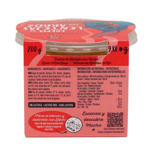 SANTA TERESA Stitch Crema de lentejas con arroz 280 g.
