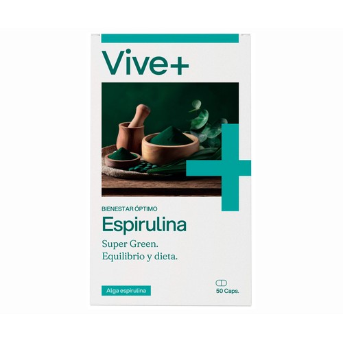 VIVE+ SALUD Y VIDA Complemento alimenticio a base de espirulina, 50 uds x 33 g.